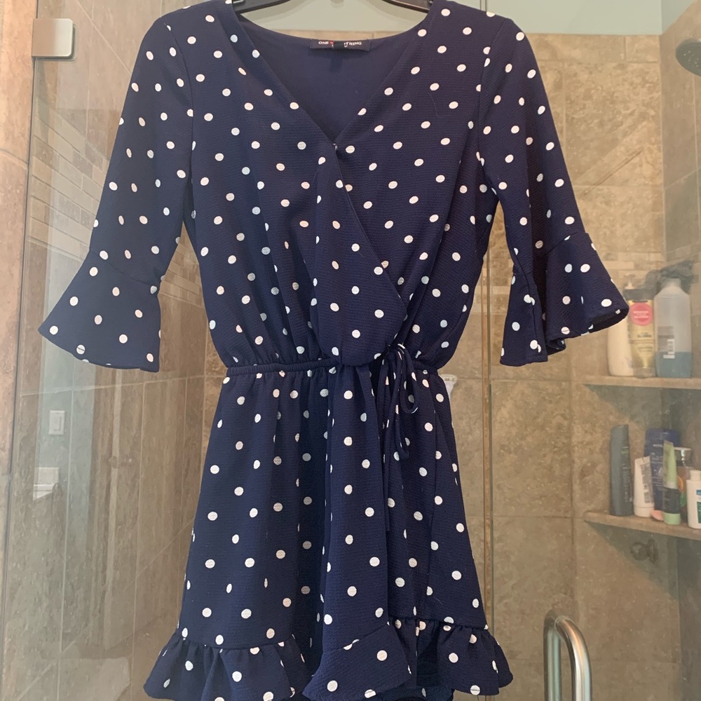One Clothing LA navy polka dot romper